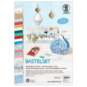 Ursus 7870099 - Bastelset " Winter", winterlicher Materialmix an verschiedenen Bastelpapieren, 26 Blatt sortiert in verschiedenen Materialien, Farben und Motiven