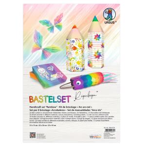 Ursus 7900099 - Bastelset, farbenfroher Materialmix in schönen Regenbogen-Farben, mit Bastelpapier, Faltblättern, Stanzteilen und Klebepads, bunt