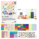 Ursus 7900099 - Bastelset, farbenfroher Materialmix in schönen Regenbogen-Farben, mit Bastelpapier, Faltblättern, Stanzteilen und Klebepads, bunt