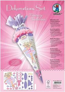 Ursus 9880015F Dekorations Fantasy Ballerina, DIN A4, Set mit Materialien zum Dekorieren Einer Schultüte, mit 4 Bogen Bastelkarton 350 g/qm, (beidseitig Bedruckt und vorgestanzt) sowie Satinband, bunt