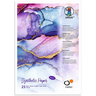 Ursus 16264600 Yupo Paper, 85 g, DIN A4, 25 Blatt, synthetisch, glatte Oberfläche, reiß- und wasserfest, UV lichtecht, extrem strapazierfähig, 100% recyclebar, vielseitig verwendbar