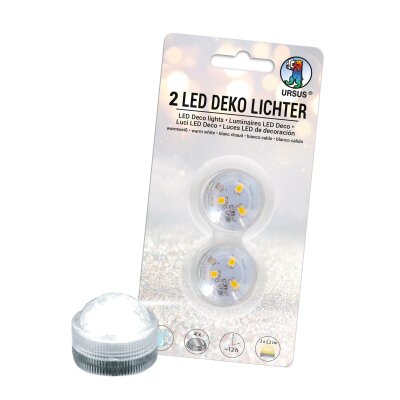Ursus 18600000 - LED Deko Lichter, 2 Stück, Leuchtdauer ca. 12 Stunden, warmweißes Licht, wasserdicht, inklusive Batterien und Klebepads, ideal als Dekolicht, für Laternen und als Ersatz für Kerzen