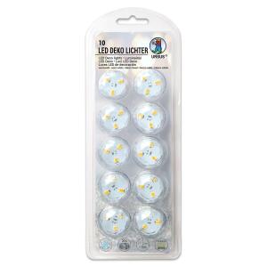 Ursus 18610000 - LED Deko Lichter, 10 Stück, Leuchtdauer ca. 12 Stunden, warmweißes Licht, wasserdicht, inklusive Batterien und Klebepads, ideal als Dekolicht, für Laternen und als Ersatz für Kerzen