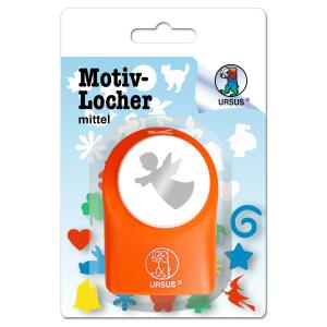 Ursus 19520028 Motivlocher mittel, Engel, aus orangenem Kunststoff mit Metallstanze, Durchmesser ca. 25,4 mm, für Papierqualitäten von 160-220 g/qm, mit Druckknopffunktion für eine einfache Handhabung