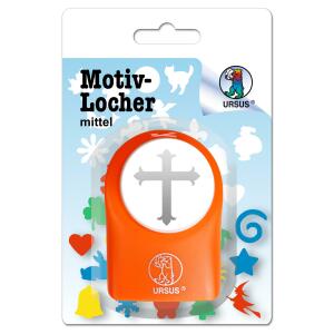 Ursus 19520054 Motivlocher mittel, Kreuz, aus orangenem Kunststoff mit Metallstanze, Durchmesser ca. 25,4 mm, für Papierqualitäten von 160-220 g/qm, mit Druckknopffunktion für eine einfache Handhabung