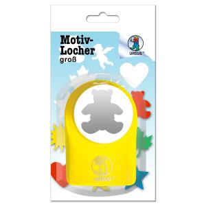 Ursus 19540018 Motivlocher groß, Bär, aus gelbem Kunststoff mit Metallstanze, Durchmesser ca. 38,1 mm, für Papierqualitäten von 160-220 g/qm, mit Druckknopffunktion für eine einfache Handhabung