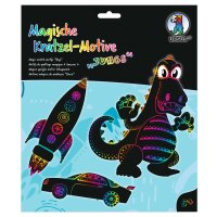 Ursus 24540002F Magische Kratzel-Motive Jungs, schwarz, mit Regenbogen Effekt, 6 Bogen 250 g/qm, inklusive 1 Bambusstift, Stickeraugen und Kratzanleitung, ideal als Geschenk, bunt