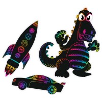 Ursus 24540002F Magische Kratzel-Motive Jungs, schwarz, mit Regenbogen Effekt, 6 Bogen 250 g/qm, inklusive 1 Bambusstift, Stickeraugen und Kratzanleitung, ideal als Geschenk, bunt