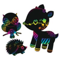 Ursus 24540003F Magische Kratzel-Motive Tiere, schwarz, mit Regenbogen Effekt, 6 Bogen 250 g/qm, inklusive 1 Bambusstift, Stickeraugen und Kratzanleitung, ideal als Geschenk, bunt