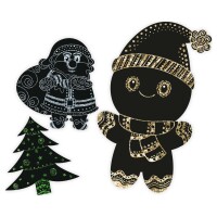 Ursus 24540004F Magische Kratzel-Motive Weihnachten, schwarz, mit Regenbogen Effekt, 6 Bogen 250 g/qm, inklusive 1 Bambusstift, Stickeraugen und Kratzanleitung, ideal als Geschenk, bunt