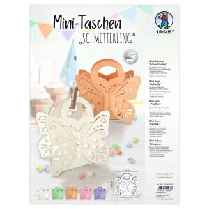 Ursus 28190099 Mini Schmetterling, Set mit Materialien für 5 kleine Taschen, aus Fotokarton 300 g/qm, gelasert und genutet, mit 5 Blatt in verschiedenen Farben, inklusive Bastelanleitung, Multi