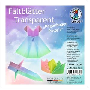 Ursus 38065503 - Faltblätter Transparent "Regenbogen Pastell" 115 g/m², 50 Faltblätter 15 x 15 cm, einseitig bedruckt