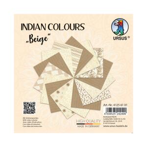 Ursus 41256101 Indian Colours Beige, mit 10 Naturpapier und 5 Blatt Packpapier, gerippt, einseitig Bedruckt, mit Metall-Effekt und Glitter veredelt