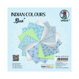 Ursus 41256102 Indian Colours Blue, mit 10 Naturpapier und 5 Blatt Tonzeichenpapier, einseitig Bedruckt, mit Metall-Effekt und Glitter veredelt