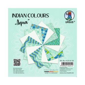Ursus 41256103 Indian Colours Aqua, mit 10 Naturpapier und 5 Blatt Tonzeichenpapier, einseitig Bedruckt, mit Metall-Effekt und Glitter veredelt