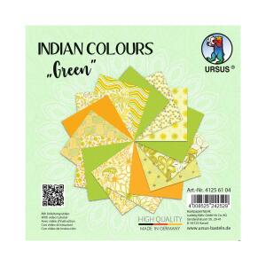 Ursus 41256104 Indian Colours Green, mit 10 Naturpapier und 5 Blatt Tonzeichenpapier, einseitig Bedruckt, mit Metall-Effekt und Glitter veredelt