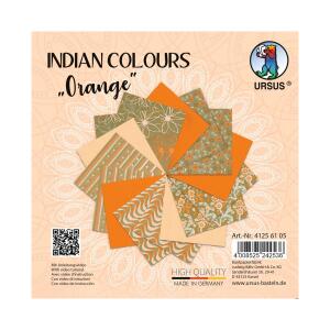Ursus 41256105 Indian Colours Orange, mit 10 Naturpapier und 5 Blatt Tonzeichenpapier, einseitig Bedruckt, mit Metall-Effekt und Glitter veredelt