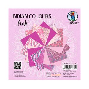 Ursus 41256107 Indian Colours Pink, mit 10 Naturpapier und 5 Blatt Tonzeichenpapier, einseitig Bedruckt, mit Metall-Effekt und Glitter veredelt