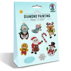 Ursus 43500008 Diamond Painting X-Mas, zum Gestalten von Stickern mit funkelnden Diamanten, 2 Stickerbögen 15 x 10 cm, mit verschiedenen Designs, Diamantensteine, Picker, Wachs und Schale, bunt