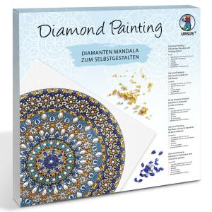 Ursus 43520002F - Diamond Painting Mandala Set 2, Bastelset mit Steinchen in blau, weiß und gelb, 1 Leinwand 30 x 30 x 1,5 cm
