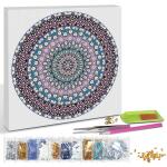 Ursus 43520002F - Diamond Painting Mandala Set 2, Bastelset mit Steinchen in blau, weiß und gelb, 1 Leinwand 30 x 30 x 1,5 cm