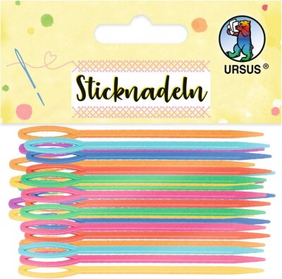 Ursus 56020099 Sticknadeln, 32 Stück in 8 verschiedenen Farben, Länge ca. 6,7 cm, Durchmesser ca. 2 mm, aus Kunststoff, ideal zum Sticken und für kleine Bastelprojekte