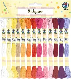 Ursus 56030099 Stickgarn aus 100% Baumwolle, 52 Docken á 8 m in 26 verschiedenen Farben, ideal zum Sticken, Knüpfen und Basteln