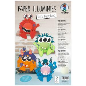 Ursus 57340001F Paper Illuminies Little Monsters, Kreativ-Set für Kinder zum Basteln von 4 monstermäßigen Mini-Lichtern, inkl. vorgestanzte Teile und Anleitung, bunt