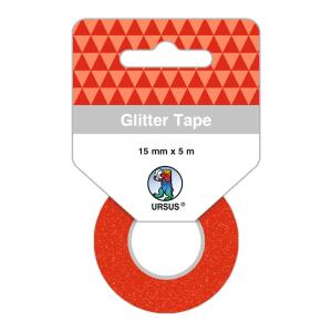 Ursus 59060009F Glitter Tape, Rolle 15 mm x 5 m, hellrot, rot