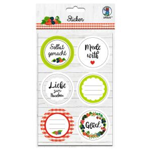 Ursus 59520009F gemacht, zum Beschriften von Glasbehältern und Dosen, 24 Sticker in verschiedenen Farben und Motiven, Durchmesser ca. 4,7 cm, selbstklebend, einseitig Bedruckt, bunt