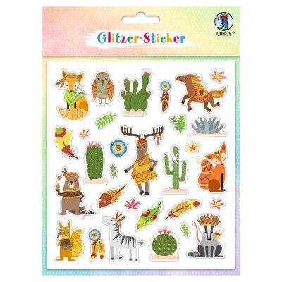 Ursus 59540004F - Glitzer-Sticker Fun IV, 4 Stickerbögen mit 156 selbstklebenden Aufklebern in verschiedenen Motiven, ca. 0,8-5,7 cm groß, teilweise folienveredelt oder beglittert, bunt