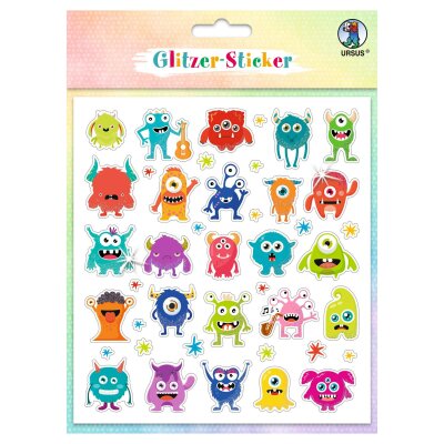 Ursus 59540005F - Glitzer-Sticker Fun V, 4 Stickerbögen mit 150 selbstklebenden Aufklebern in verschiedenen Motiven, ca. 0,8-4,5 cm groß, teilweise folienveredelt oder beglittert, bunt