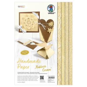 Ursus 61600001 Handgeschöpftes Naturpapier Noblesse Cream, 8 Blatt in 4 verschiedenen Motiven, ca. 23 x 33 cm, 200 g/qm, geprägt, mit Metall-Effekt, ideal als Grundlage für vielfältige Bastelarbeiten