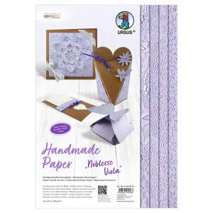 Ursus 61600002 Handgeschöpftes Naturpapier Noblesse Viola, 8 Blatt in 4 verschiedenen Motiven, ca. 23 x 33 cm, 200 g/qm, geprägt, mit Metall-Effekt, ideal als Grundlage für vielfältige Bastelarbeiten