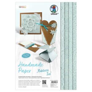 Ursus 61600003 Handgeschöpftes Naturpapier Noblesse Ice, 8 Blatt in 4 verschiedenen Motiven, ca. 23 x 33 cm, 200 g/qm, geprägt, mit Metall-Effekt, ideal als Grundlage für vielfältige Bastelarbeiten