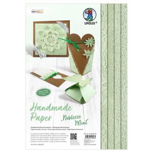 Ursus 61600004 Handgeschöpftes Naturpapier Noblesse Mint, 8 Blatt in 4 verschiedenen Motiven, ca. 23 x 33 cm, 200 g/qm, geprägt, mit Metall-Effekt, ideal als Grundlage für vielfältige Bastelarbeiten