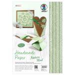 Ursus 61600004 Handgeschöpftes Naturpapier Noblesse Mint, 8 Blatt in 4 verschiedenen Motiven, ca. 23 x 33 cm, 200 g/qm, geprägt, mit Metall-Effekt, ideal als Grundlage für vielfältige Bastelarbeiten