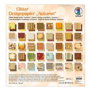 Ursus 71890099 - Glitter Design-Papier "Autumn", Mix mit 40 Blatt beidseitig bedrucktem Motiv-Papier, 190 g/m², 30,5 x 30,5 cm, Vorder- und Rückseite jeweils unterschiedlich bedruckt