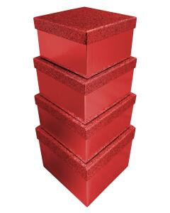 Clairefontaine Clairefontaine X-31046-BXC – Set mit 4 Schachteln, quadratisch, glitzernd, Rot