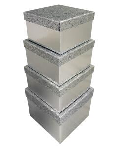 Clairefontaine Clairefontaine X-31049-BXC – Set mit 4 Schachteln, quadratisch, glitzernd, silberfarben