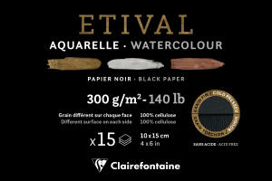 Clairefontaine Clairefontaine 975448C - Malblock verleimt 2 Körnungen, 1 Seite Etival Papier, 15 Blatt 10x15 cm 300g , Schwarz