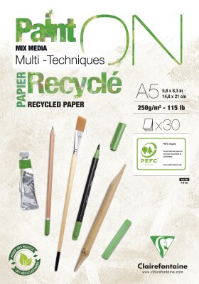 Clairefontaine Clairefontaine 975740C – Block Painton, recycelt, A5, 30 Blatt, Weiß, 250 g