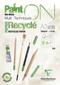 Clairefontaine Clairefontaine 975742C – Block Painton, recycelt, A3, 30 Blatt, Weiß, 250 g