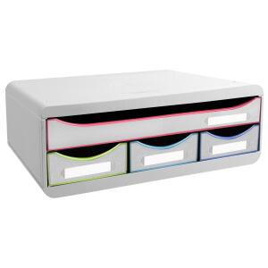 Exacompta Exacompta - Art.-Nr. 319913D - TOOLBOX MINI - Box mit 4 Schubladen - Außenmaße: Tiefe 27 x Breite 35,5 x Höhe 13,5 cm - weiß/arlequin/weiß