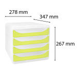 Exacompta Exacompta - 310335D - BIG-BOX Chromaline - 4 Schubladen für DIN A4+, Außenmaße: Tiefe 34,70 x Breite 27,80 x Höhe 26,70 cm - Kristall/Anisgrün transparent