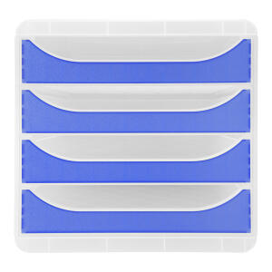 Exacompta Exacompta - 310360D - BIG-BOX Chromaline - 4 Schubladen für DIN A4+ - Außenmaße: Tiefe 34,70 x Breite 27,80 x Höhe 26,70 cm - Crystal/Royal Blue transparent