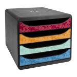 Exacompta Exacompta - 3104249D - BIG-BOX MAIA - Schubladenbox 4 Schubladen für DIN A4+ - Außenmaße: Tiefe: 34,70 x 27,80 x 26,70 cm - schwarz mit Helequin