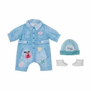 Zapf Creation 832592 BABY born Deluxe Jeans Overall 43cm - Puppenkleidung Set bestehend aus Puppen - Onesie, Mütze und Puppenschuhen in blau und weiß.