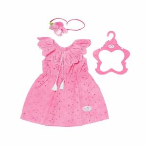 Zapf Creation 832684 BABY born Trend Blumenkleid 43cm - rosa Puppenkleid aus Spitzenstoff mit Blumen-Haarband und Kleiderbügel