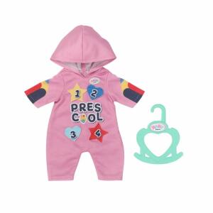 Zapf Creation 833537 BABY born Kindergarten Einteiler mit Badges 36cm - Puppenkleidung, rosa Puppenoverall mit farbigen Aufnähern und Kapuze für 36 cm große Puppen